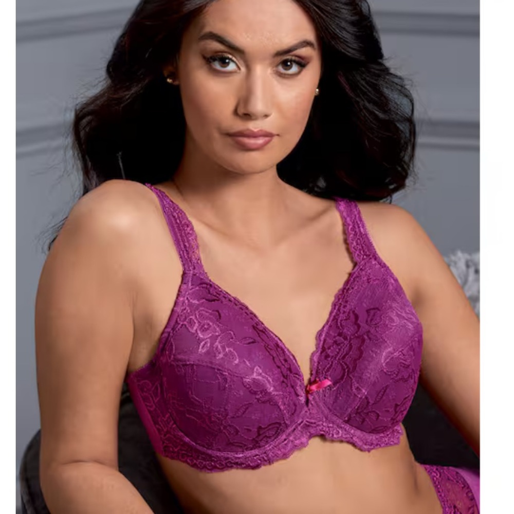 Women's‎ Purple Lace Full Coverage Bra Underwire Support Adjustable Straps 42C
